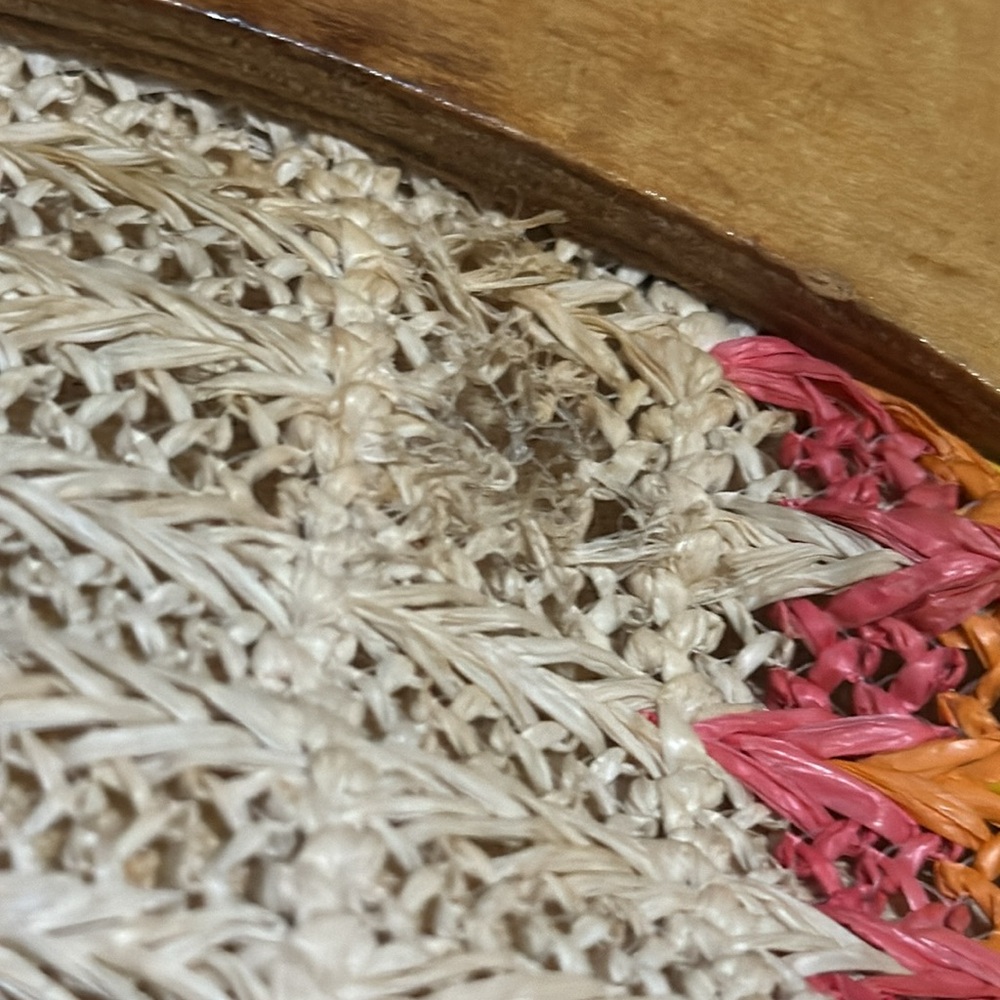 Vintage Woven Clutch-Made in Hong Kong-Wooden Top Closure-Rainbow Exterior - Picture 7 of 17